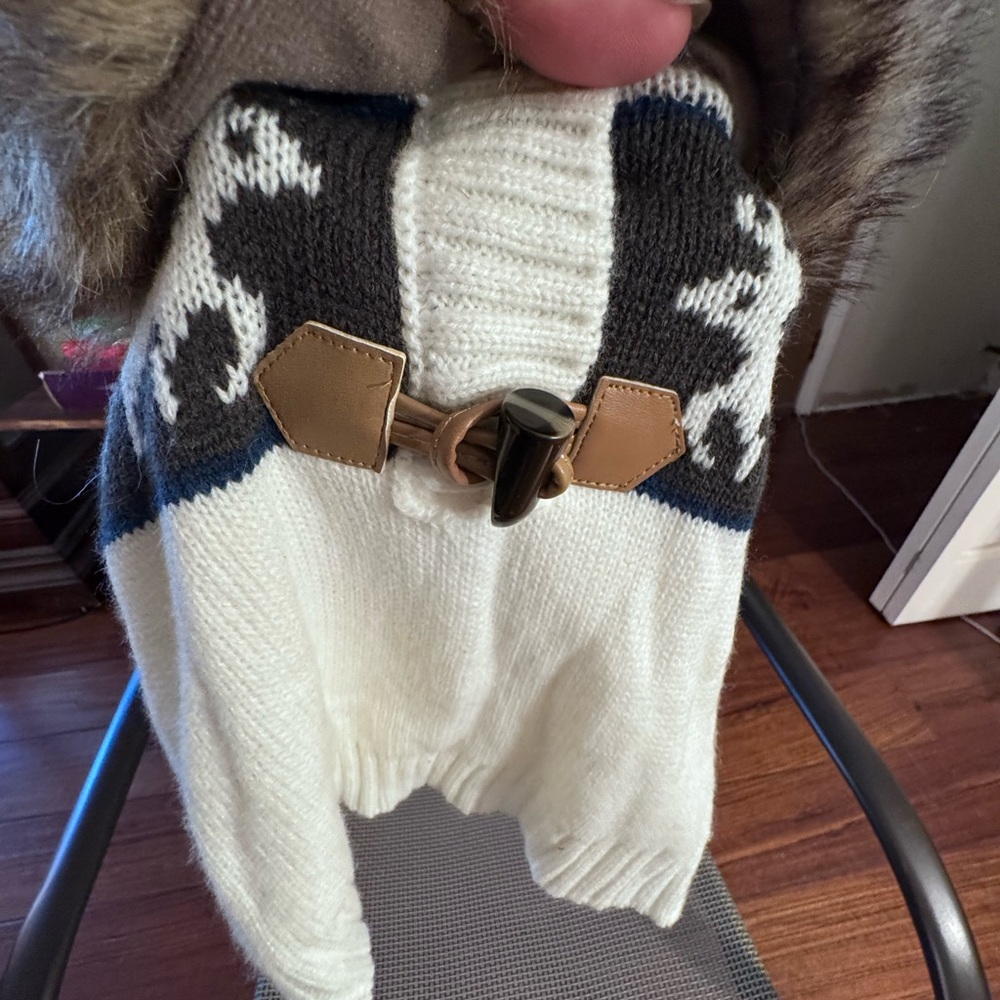 Women's White and Black Sweater with Buckle Detail